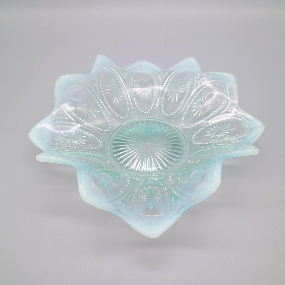Antique Northwood Spokes and Wheels Pattern Blue Opalescent Glass Bowl c1906